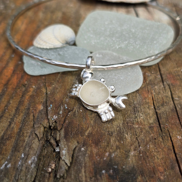 Clive the Crab as a Sea Glass Necklace or Bangle  (White 253)