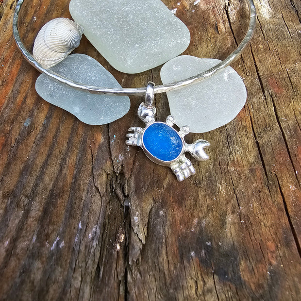 Clara the Crab as a Sea Glass Necklace or Bangle  (Blue 254)