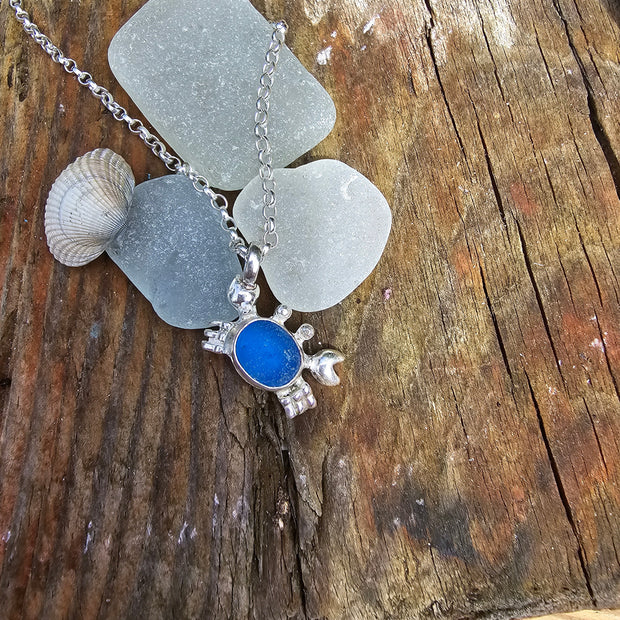 Clara the Crab as a Sea Glass Necklace or Bangle  (Blue 254)