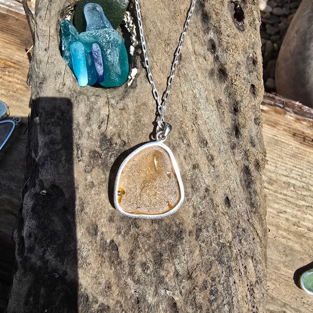 Orange Sunset Sea Glass Necklace ( 22 Orange )