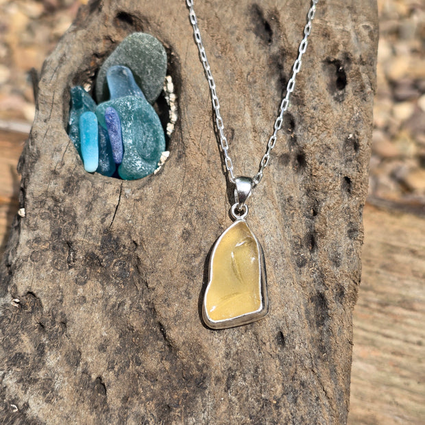 Sun & Waves Sea Glass Necklace ( 18 Yellow )