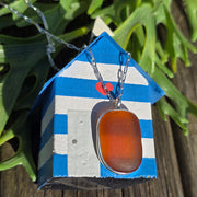 Orange Sunset Sea Glass Necklace   401