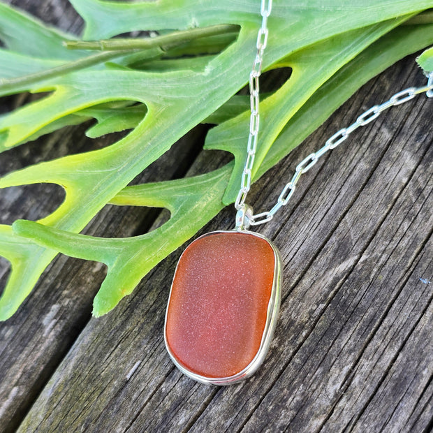 Orange Sunset Sea Glass Necklace   401