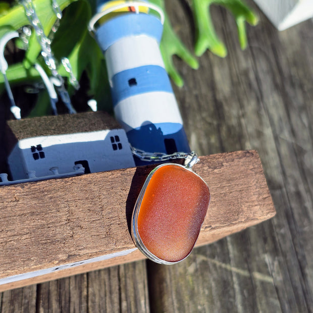 Orange Sunset Sea Glass Necklace   401