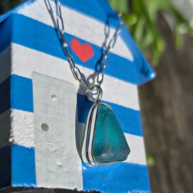 Blue Glazier Sea Glass Necklace   403