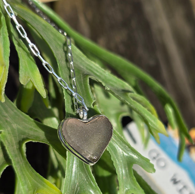 Crystal Heart Sea Glass Necklace   404