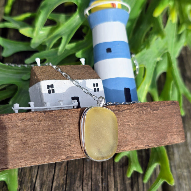 Sherbet Lemon Sea Glass Necklace   412