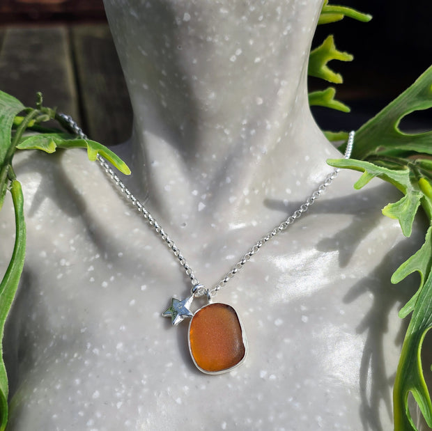 Amber Moon Sea Glass Necklace   421