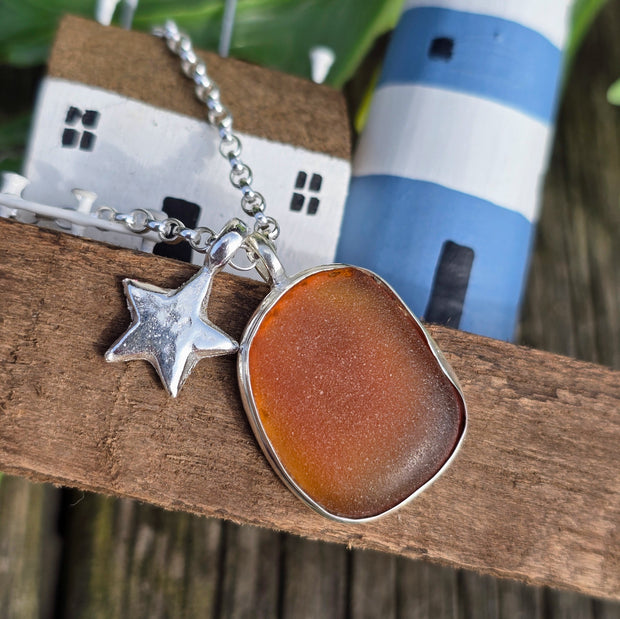 Amber Moon Sea Glass Necklace   421