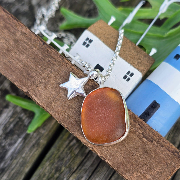 Amber Moon Sea Glass Necklace   421