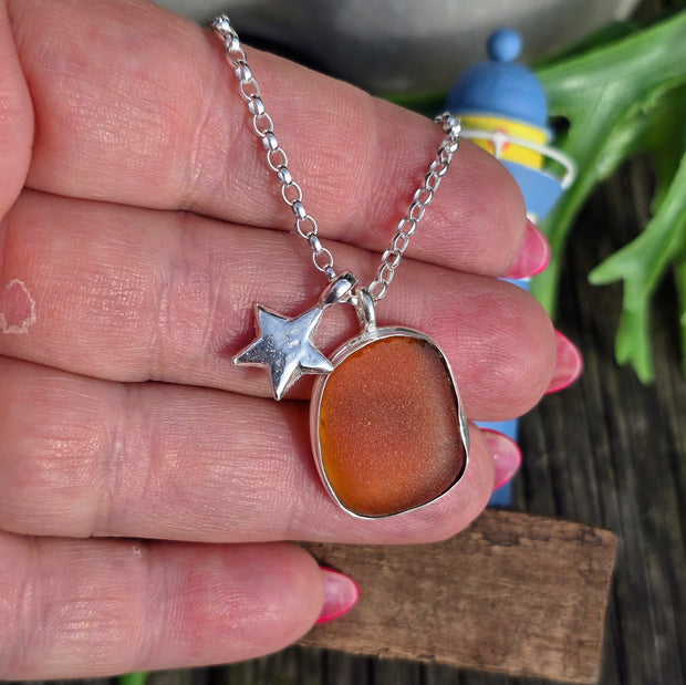 Amber Moon Sea Glass Necklace   421
