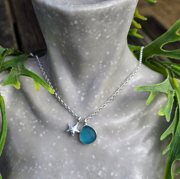 Starfish Pool Sea Glass Necklace   422