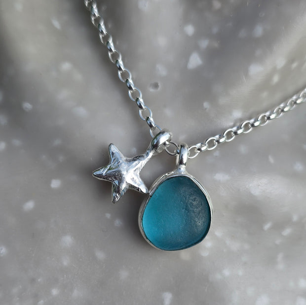 Starfish Pool Sea Glass Necklace   422
