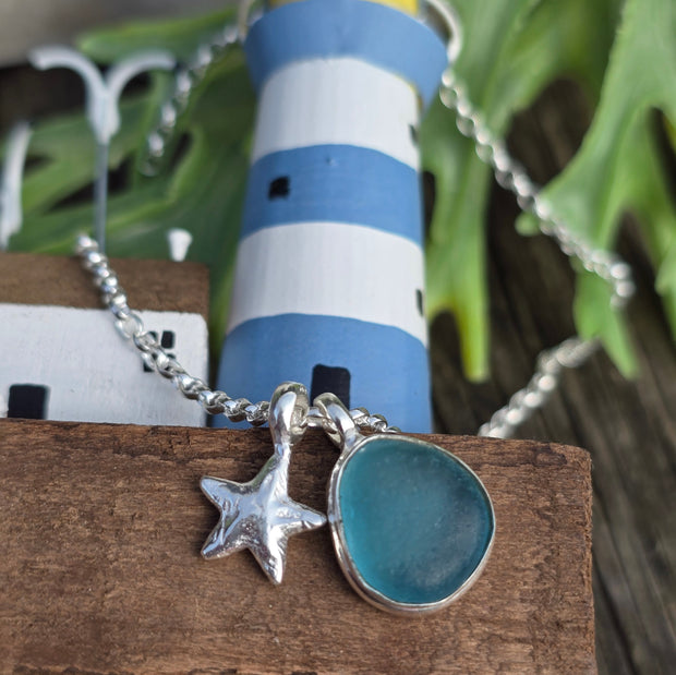 Starfish Pool Sea Glass Necklace   422