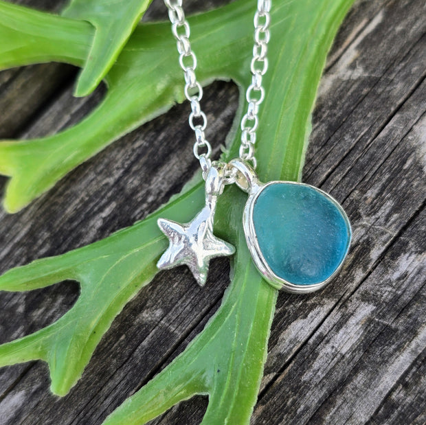 Starfish Pool Sea Glass Necklace   422