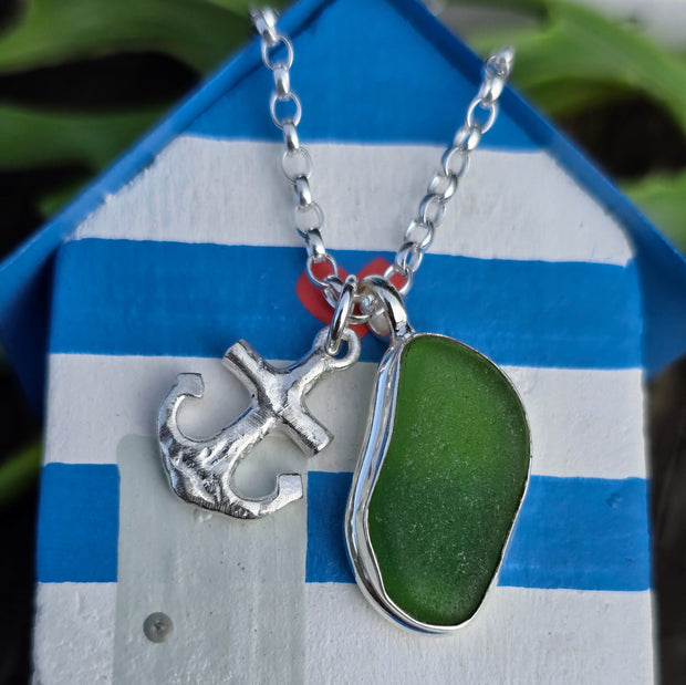Green Lagoon Sea Glass Necklace   424
