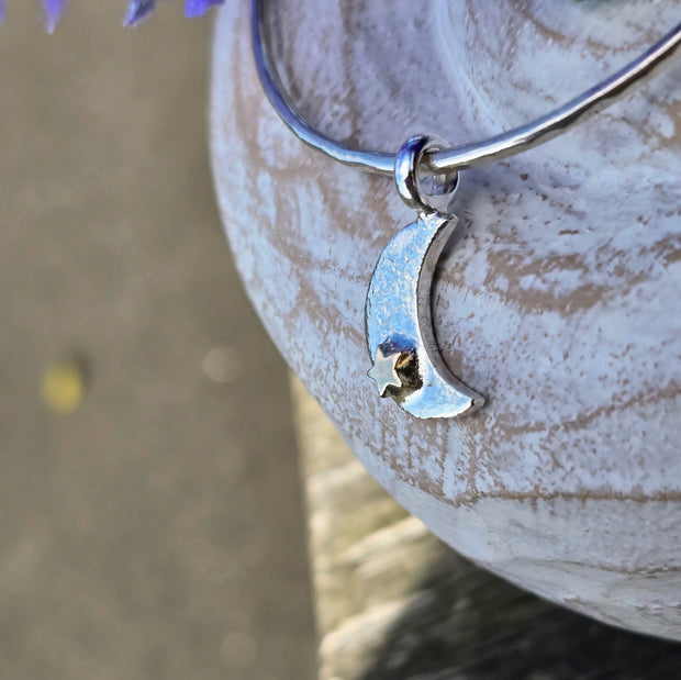 Ashes into Silver Crescent Moon Gold Star Bangle