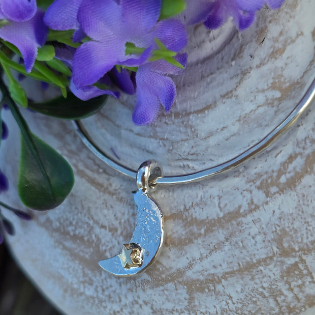 Ashes into Silver Crescent Moon Gold Star Bangle