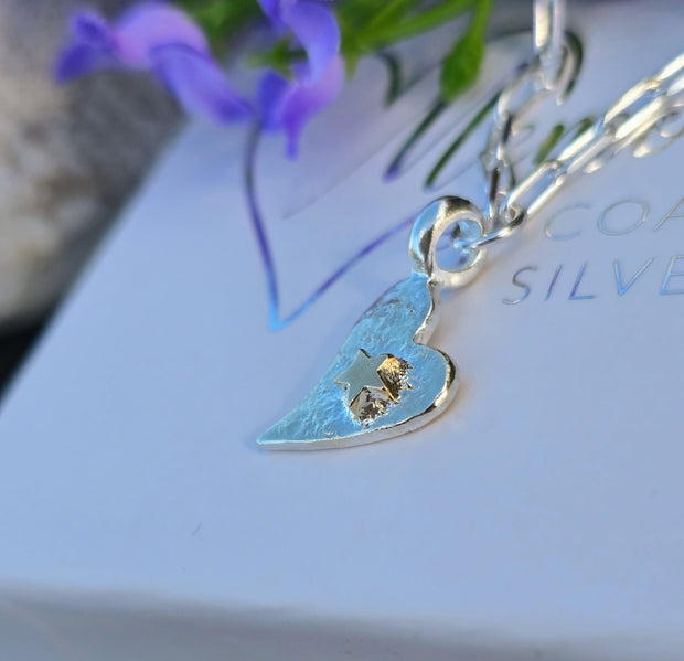 Ashes into Silver Together Forever with Gold Star, Chunky Long Link Necklace