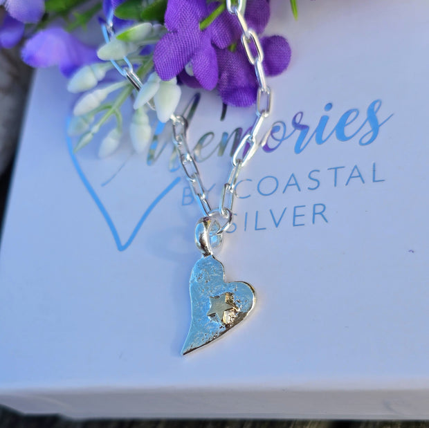 Ashes into Silver Together Forever with Gold Star, Chunky Long Link Necklace