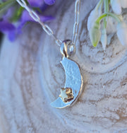 Ashes into Silver Crescent Moon Gold Star Long Link Necklace