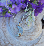 Ashes into Silver Crescent Moon Gold Star Long Link Necklace