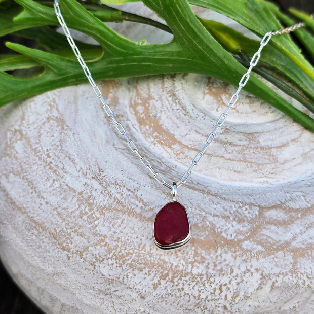 Ruby Red Sea Glass Necklace  303