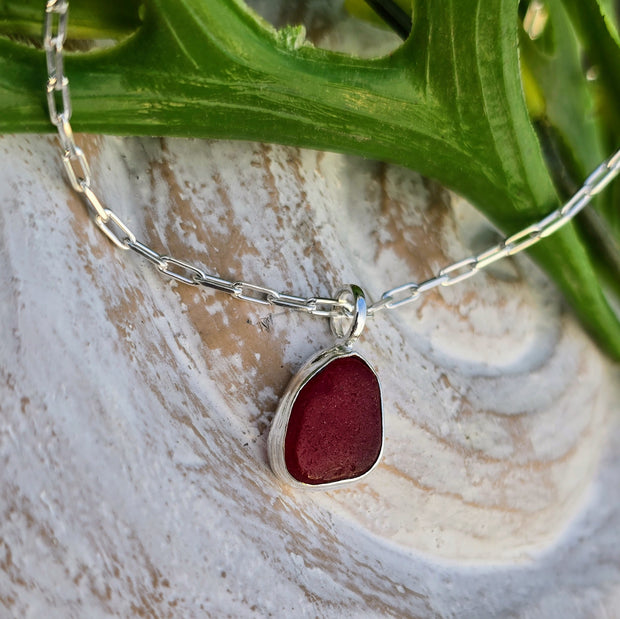 Ruby Red Sea Glass Necklace  303