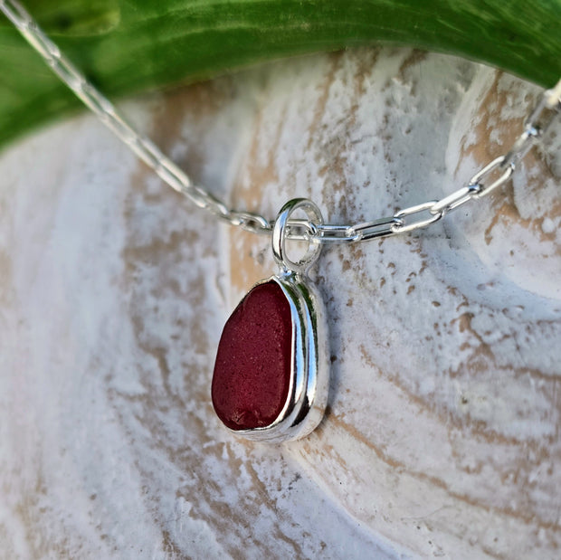 Ruby Red Sea Glass Necklace  303