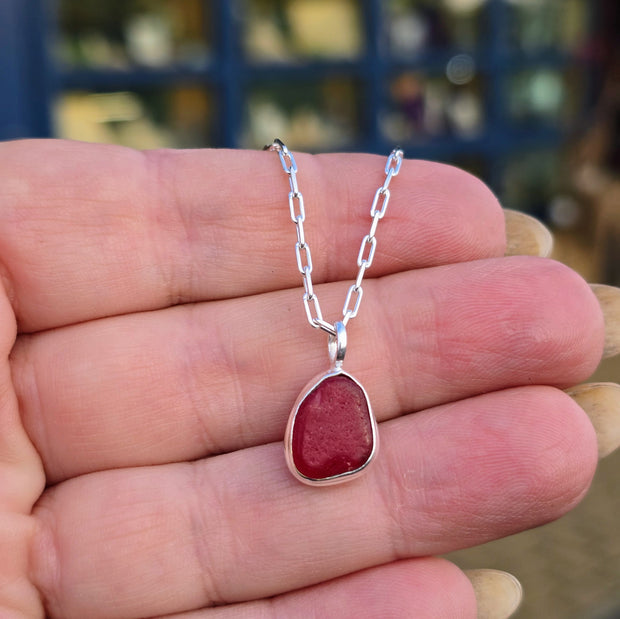 Ruby Red Sea Glass Necklace  303