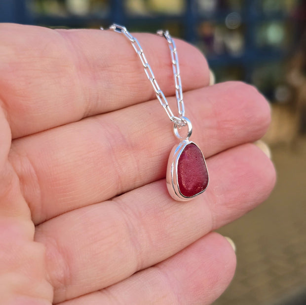 Ruby Red Sea Glass Necklace  303