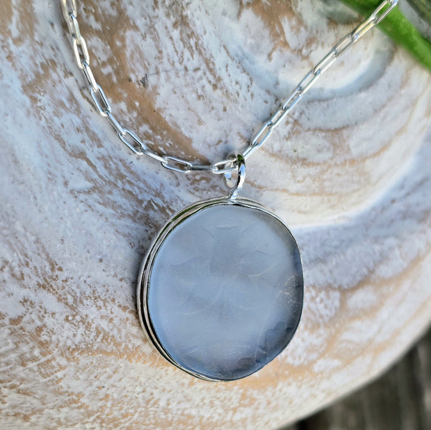 Blue Daffodil Sea Glass Necklace  304