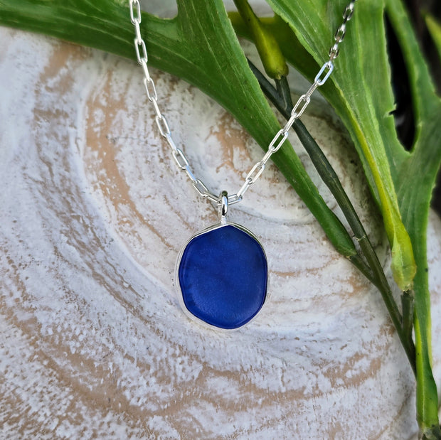 Deep Blue Pool  Sea Glass Necklace  306