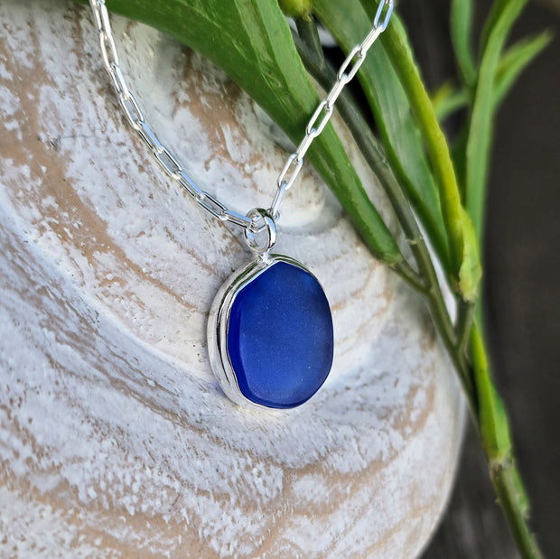 Deep Blue Pool  Sea Glass Necklace  306