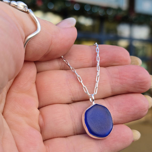 Deep Blue Pool  Sea Glass Necklace  306