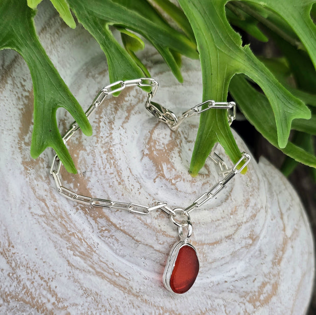 Red Sand Bay Sea Glass long Link Bracelet    29