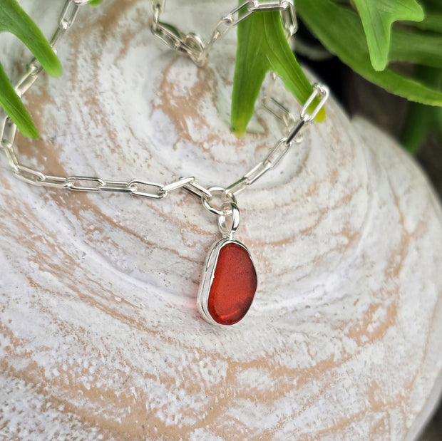 Red Sand Bay Sea Glass long Link Bracelet    29