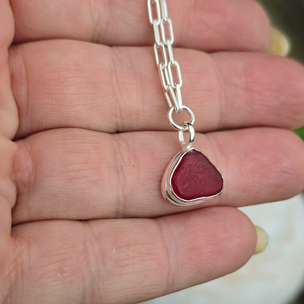 Coral Red Sea Glass Long Link Bracelet  30