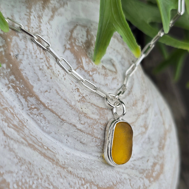 Sunset Glow Sea Glass long Link Bracelet    32