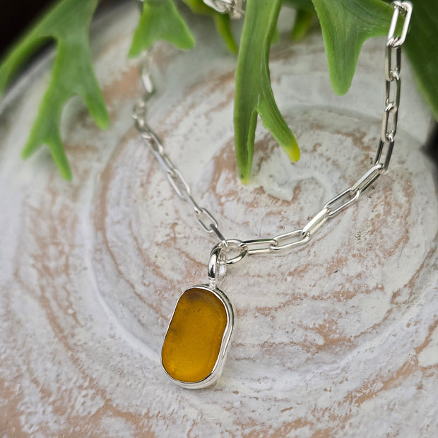 Sunset Glow Sea Glass long Link Bracelet    32