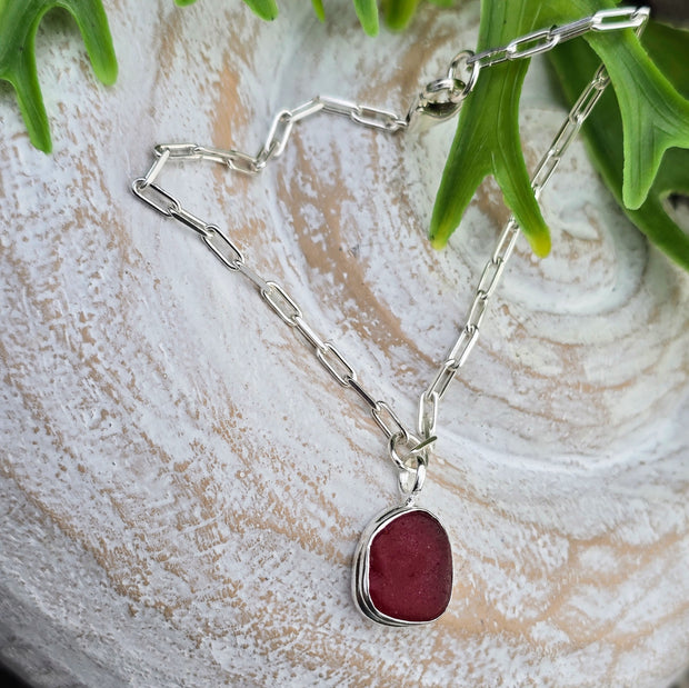 Sea Star Red Sea Glass long Link Bracelet    47