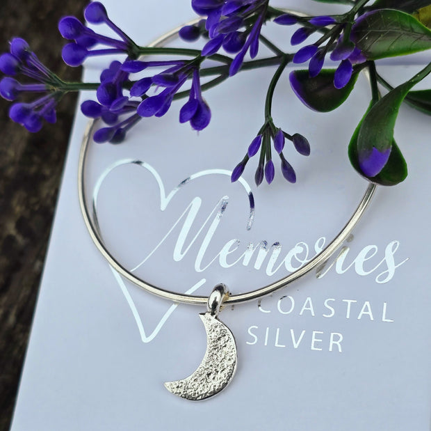 Ashes into Silver Crescent Moon Bangle