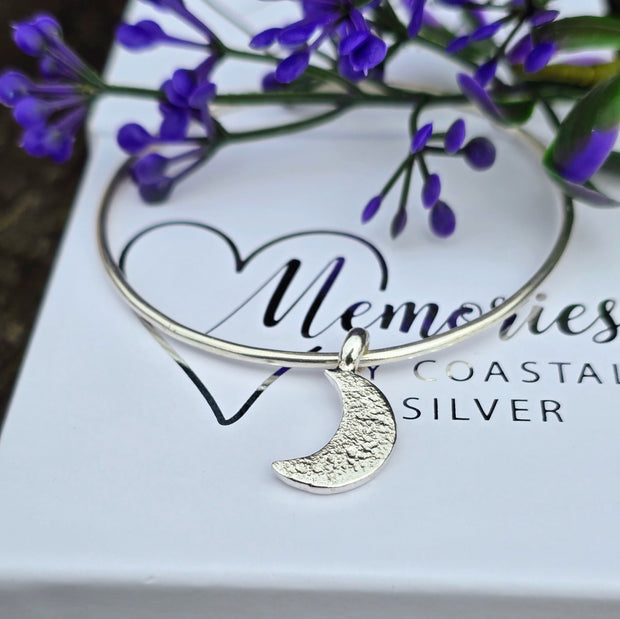 Ashes into Silver Crescent Moon Bangle