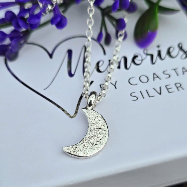 Ashes into Silver Crescent Moon Belcher Necklace
