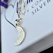 Ashes into Silver Crescent Moon, Chunky Long Link Necklace