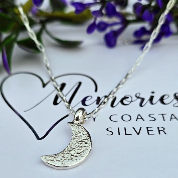 Ashes into Silver Crescent Moon Long Link Necklace