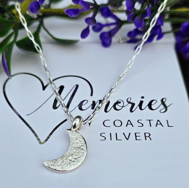 Ashes into Silver Crescent Moon Long Link Necklace