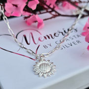 Ashes into Silver Sunflower Long Link Necklace