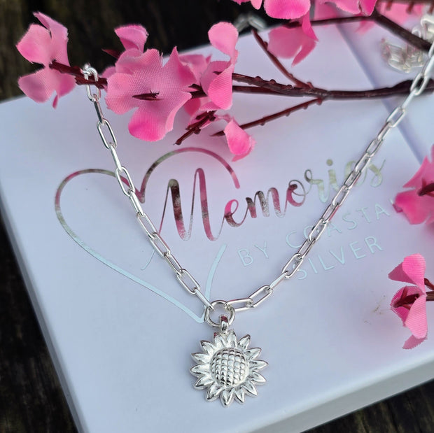 Ashes into Silver Sunflower Long Link Necklace