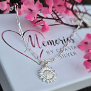 Ashes into Silver Sunflower Chunky Long Link Necklace